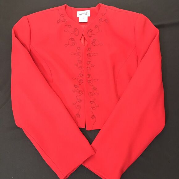 Dani M & Co Blazer Womens 14 Cropped Suit Jacket Flame Red Embroidered - Picture 1 of 7